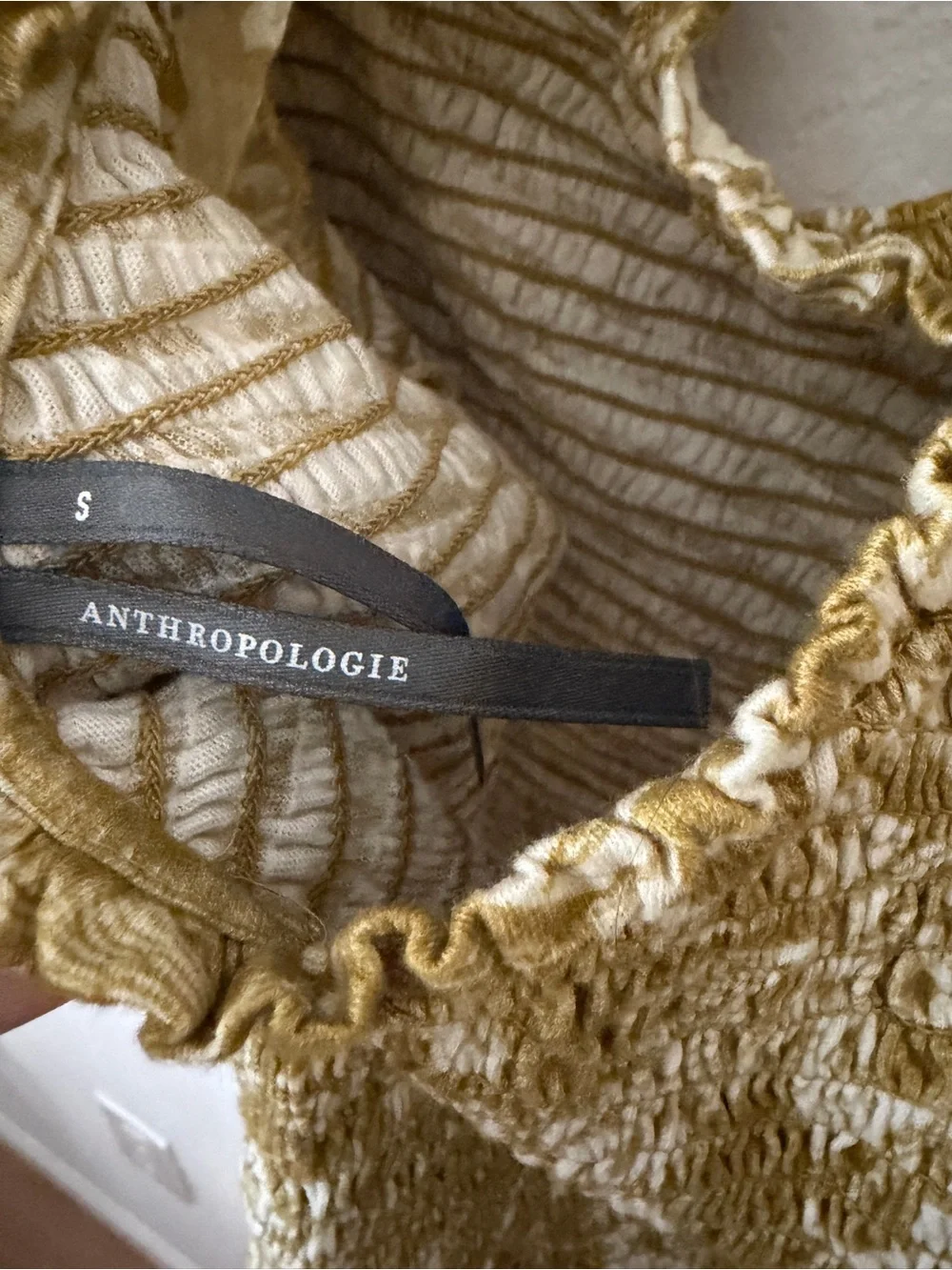 ANTHROPOLOGIE Smocked Square-Neck Puff Sleeve Top in Mustard Floral Small